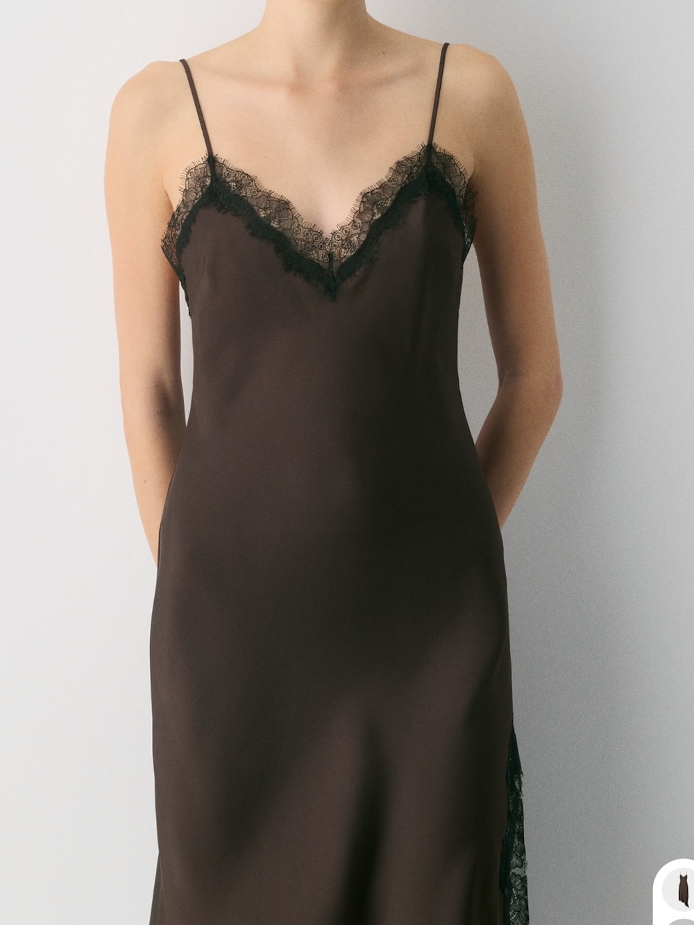 Aritzia Brown Slip Dress with Black Lace Trim